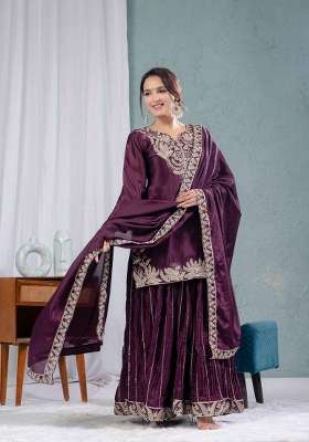 Wine Embroidery Chinon Palazzo Set
