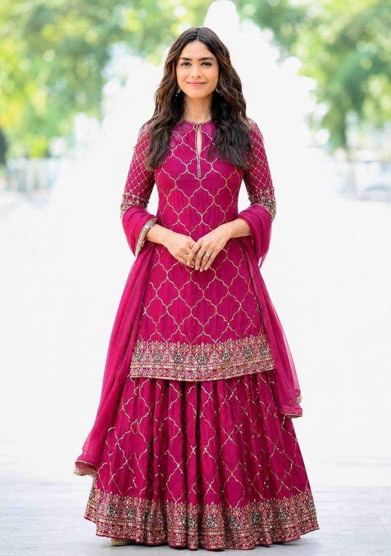 Pink Embroidery Silk Palazzo Set - Indya