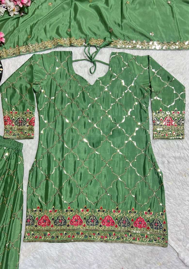 Pista Embroidery Silk Palazzo Set - Indya