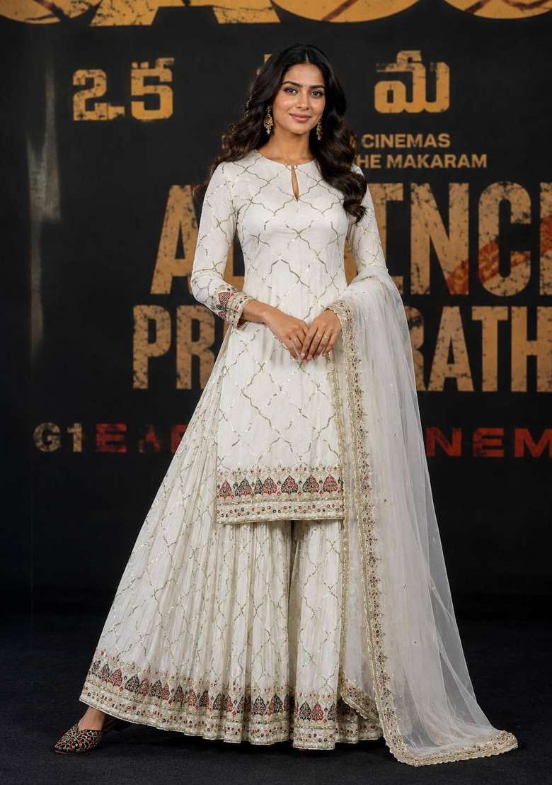 White Embroidery Silk Palazzo Set - Indya