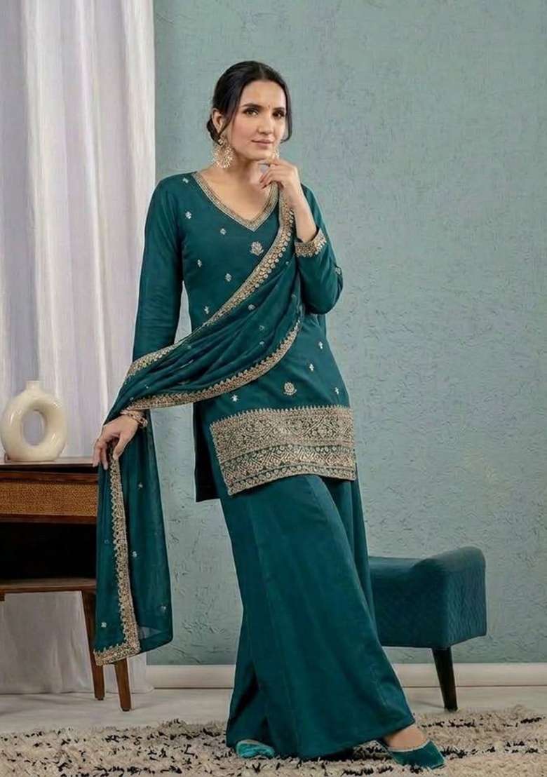 Rama Embroidery Silk Palazzo Set - Indya
