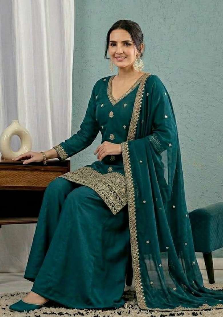 Rama Embroidery Silk Palazzo Set - Indya