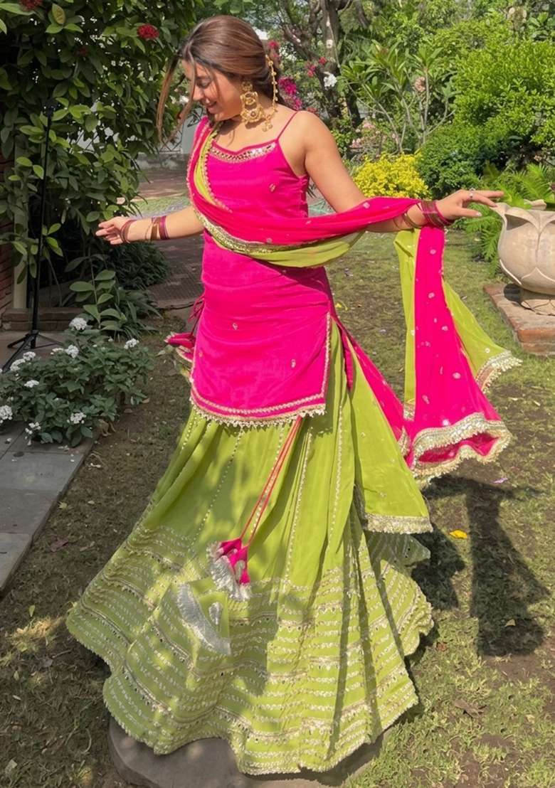Rani Pink Embroidery Silk Kurta Set - Indya