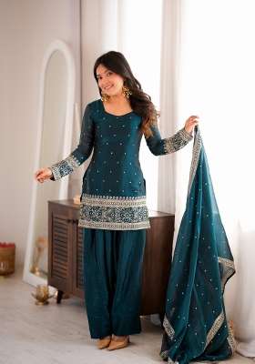 Rama Embroidery Silk Kurta Set