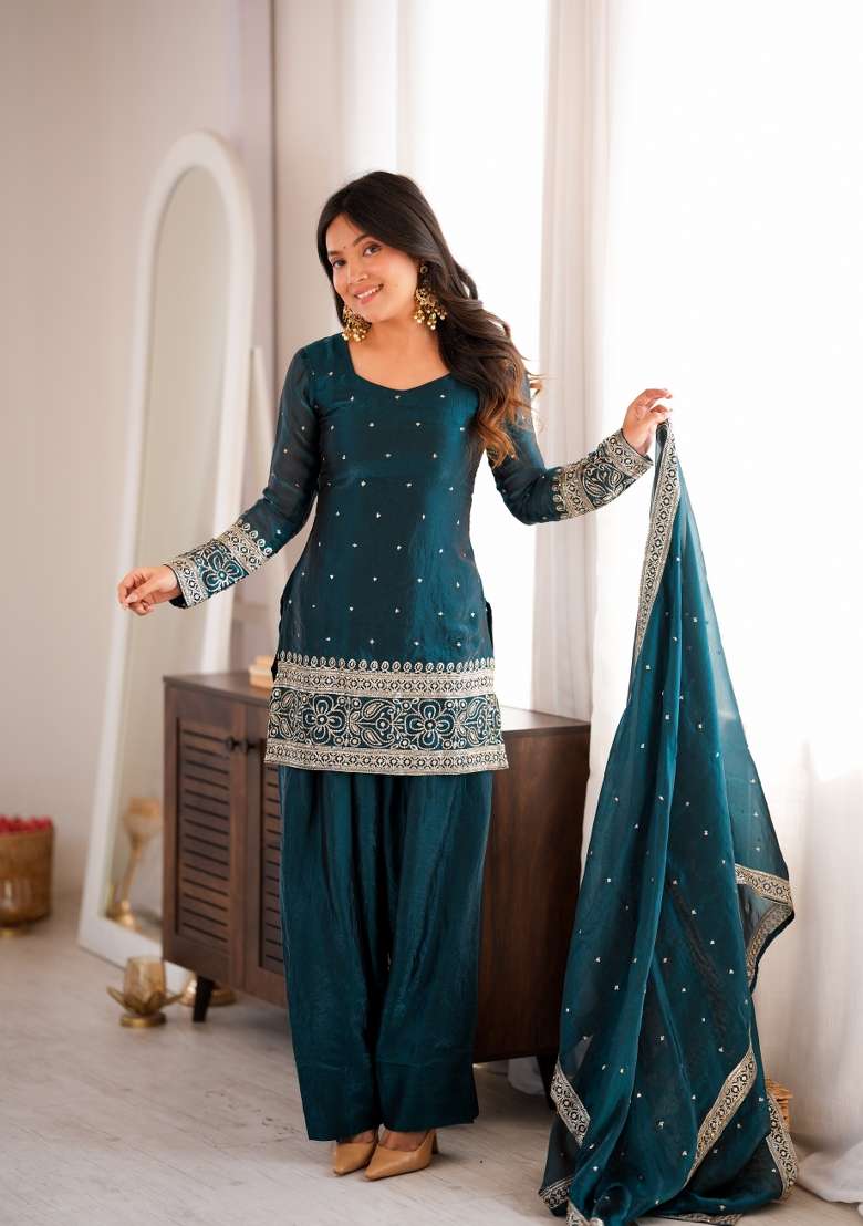 Rama Embroidery Silk Kurta Set - Indya