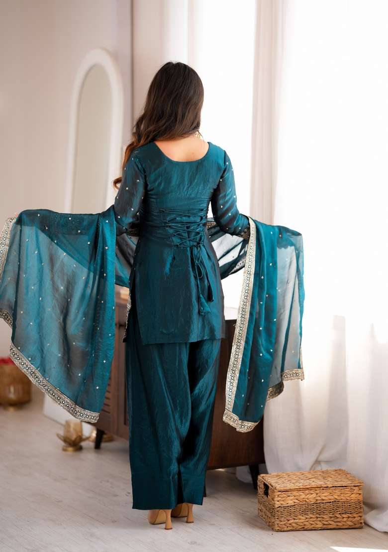 Rama Embroidery Silk Kurta Set - Indya