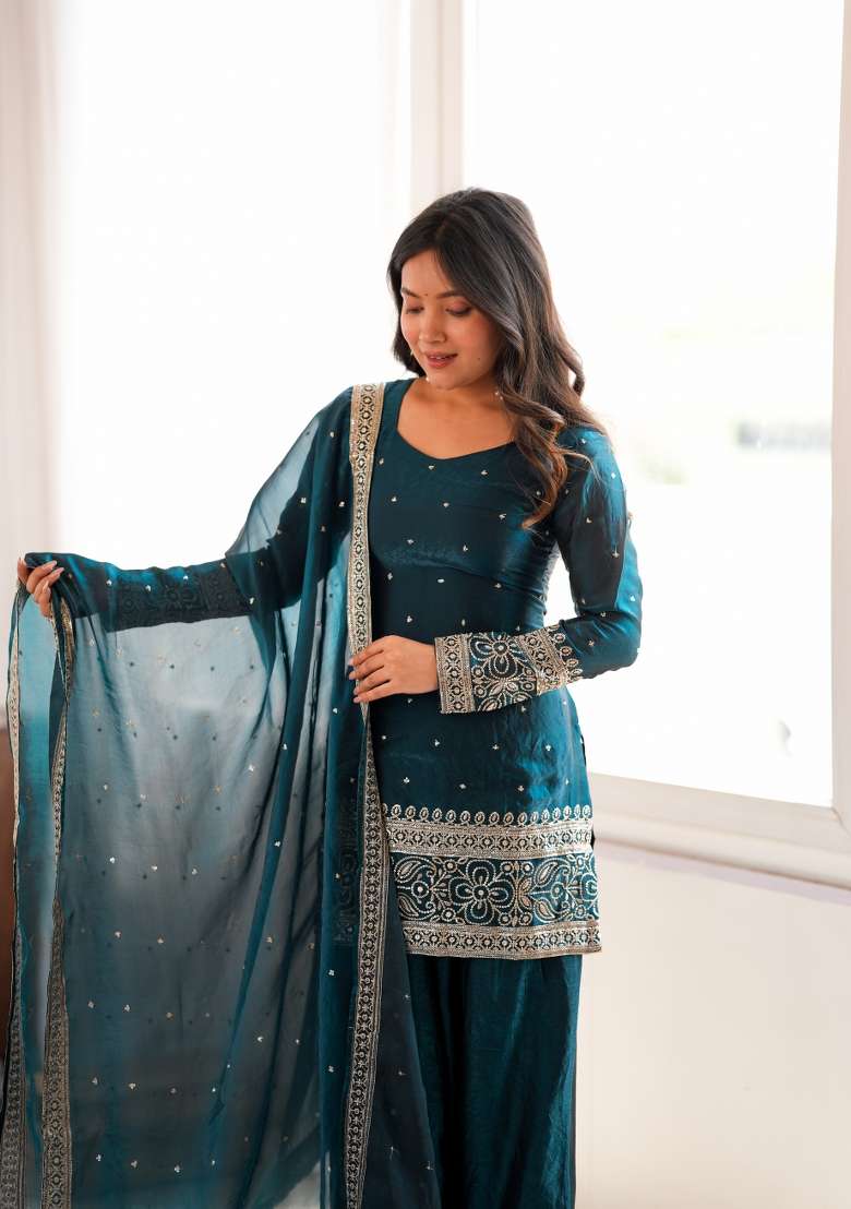 Rama Embroidery Silk Kurta Set - Indya