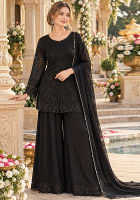 Black Embroidery Georgette Kurta Set