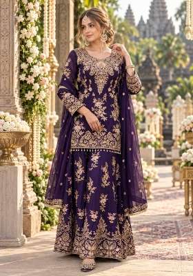 Violet Embroidery Georgette Kurta Set