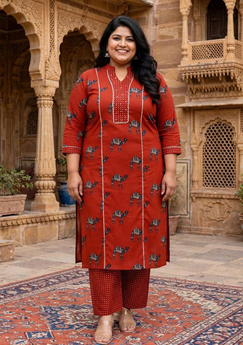 Rust Printed Cotton Palazzo Set - Indya