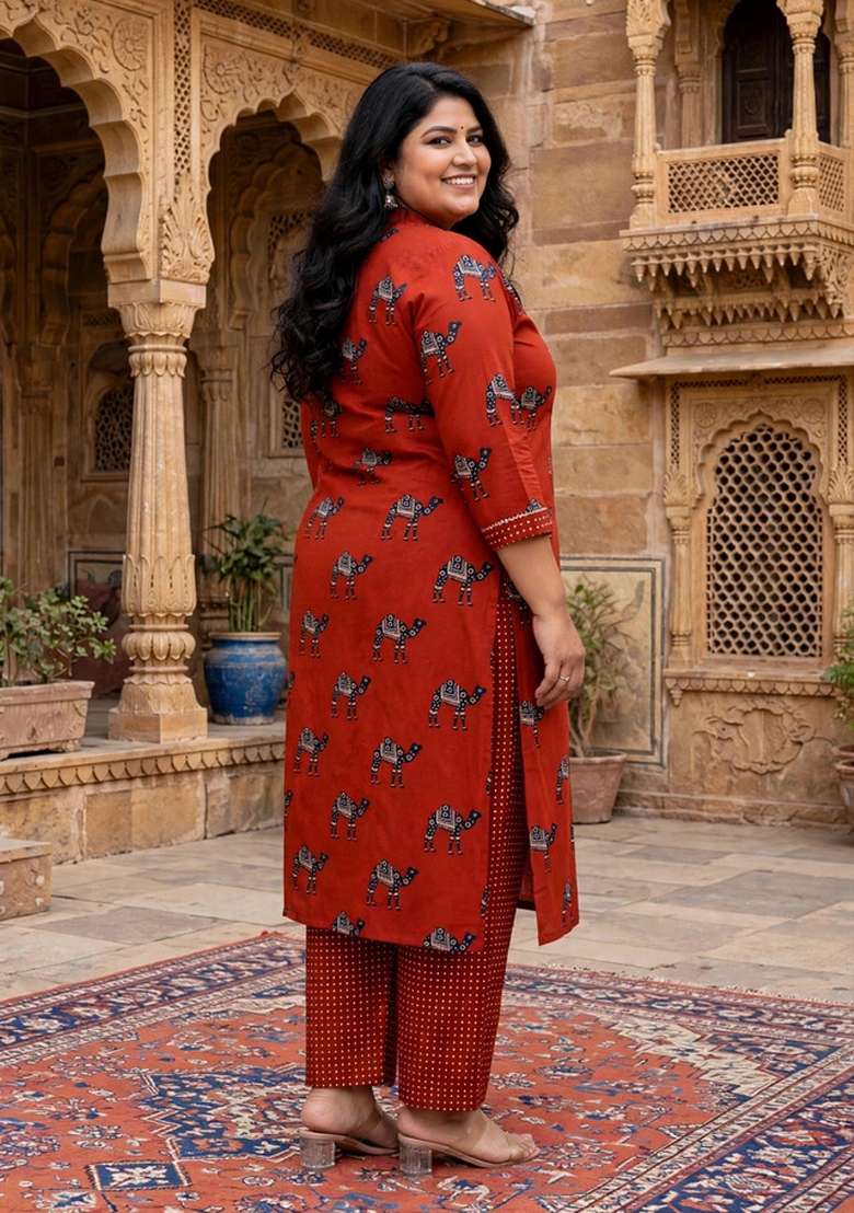 Rust Printed Cotton Palazzo Set - Indya