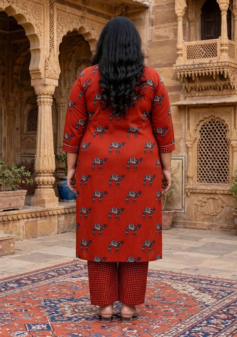 Rust Printed Cotton Palazzo Set - Indya