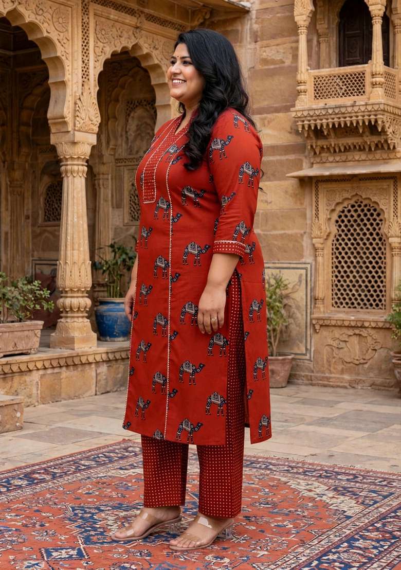 Rust Printed Cotton Palazzo Set - Indya