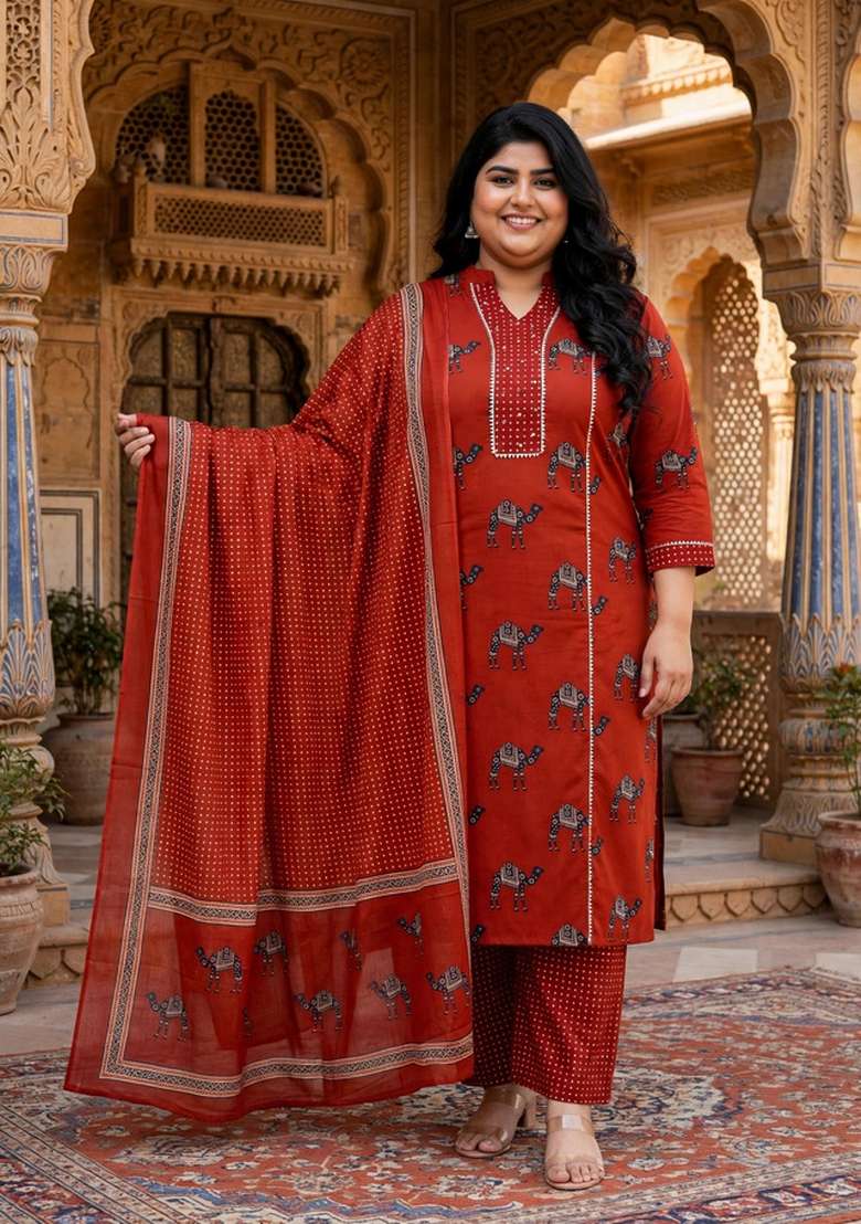 Rust Printed Cotton Palazzo Set - Indya