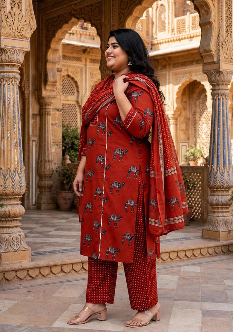 Rust Printed Cotton Palazzo Set - Indya