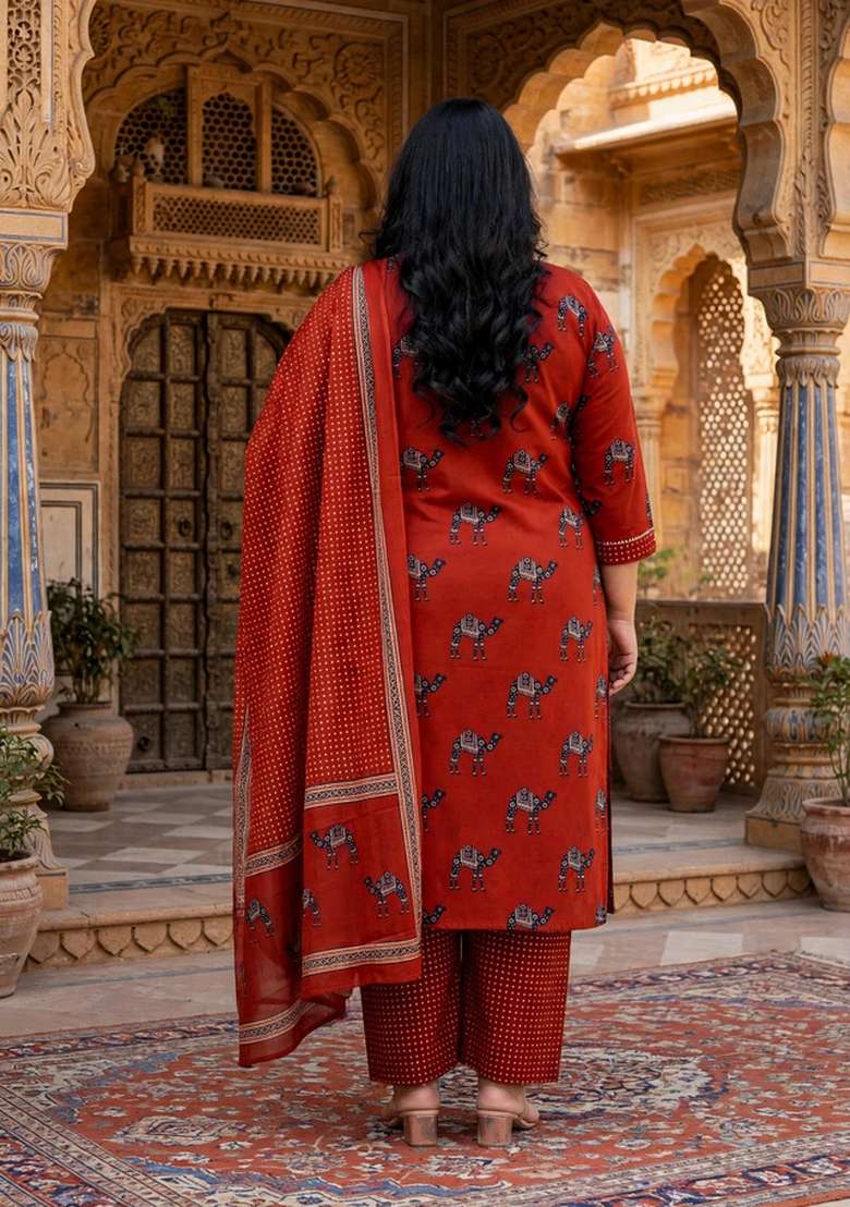 Rust Printed Cotton Palazzo Set - Indya