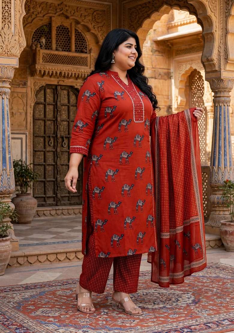 Rust Printed Cotton Palazzo Set - Indya