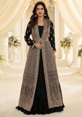 Black Embroidery Silk Anarkali Set