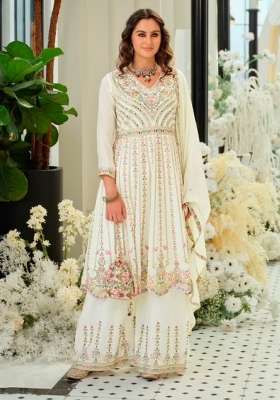 White Embroidery Silk Kurta Set
