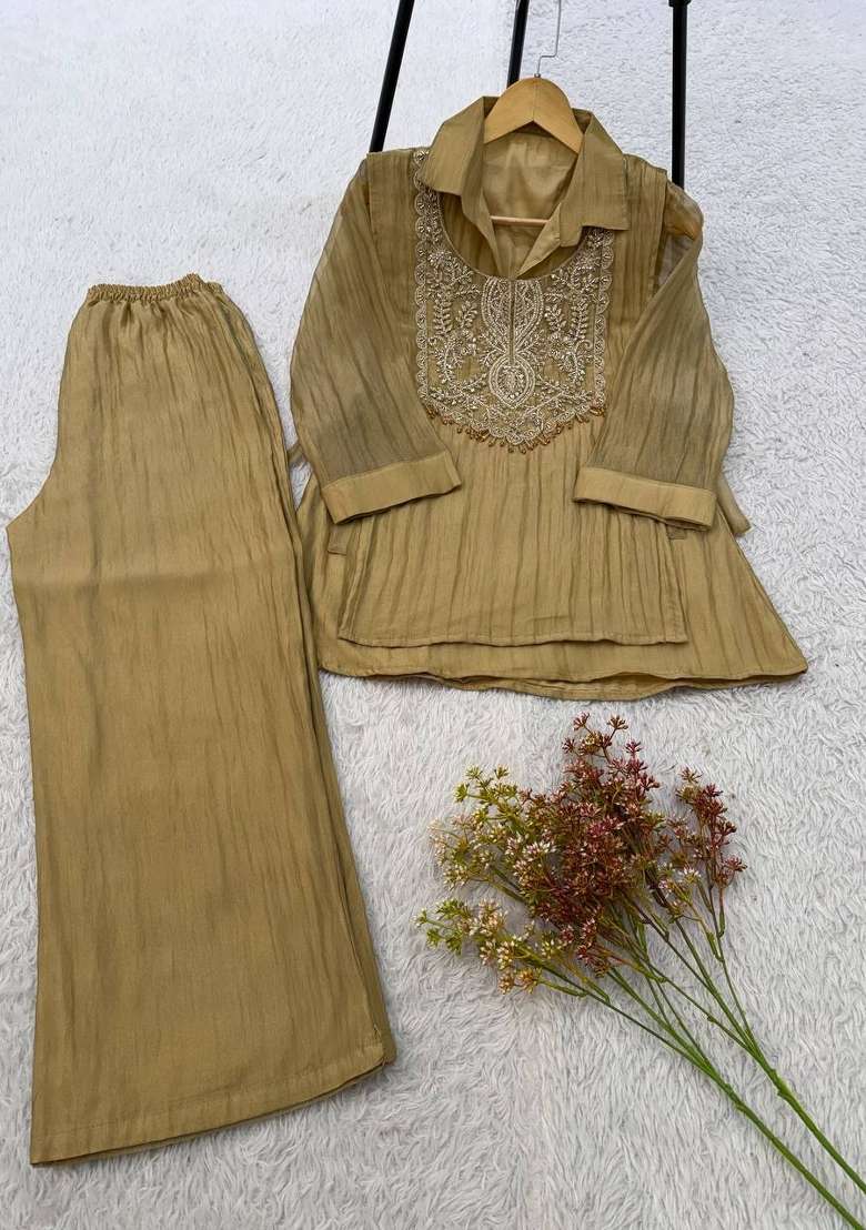 Olive Beads Silk Kurta Set - Indya