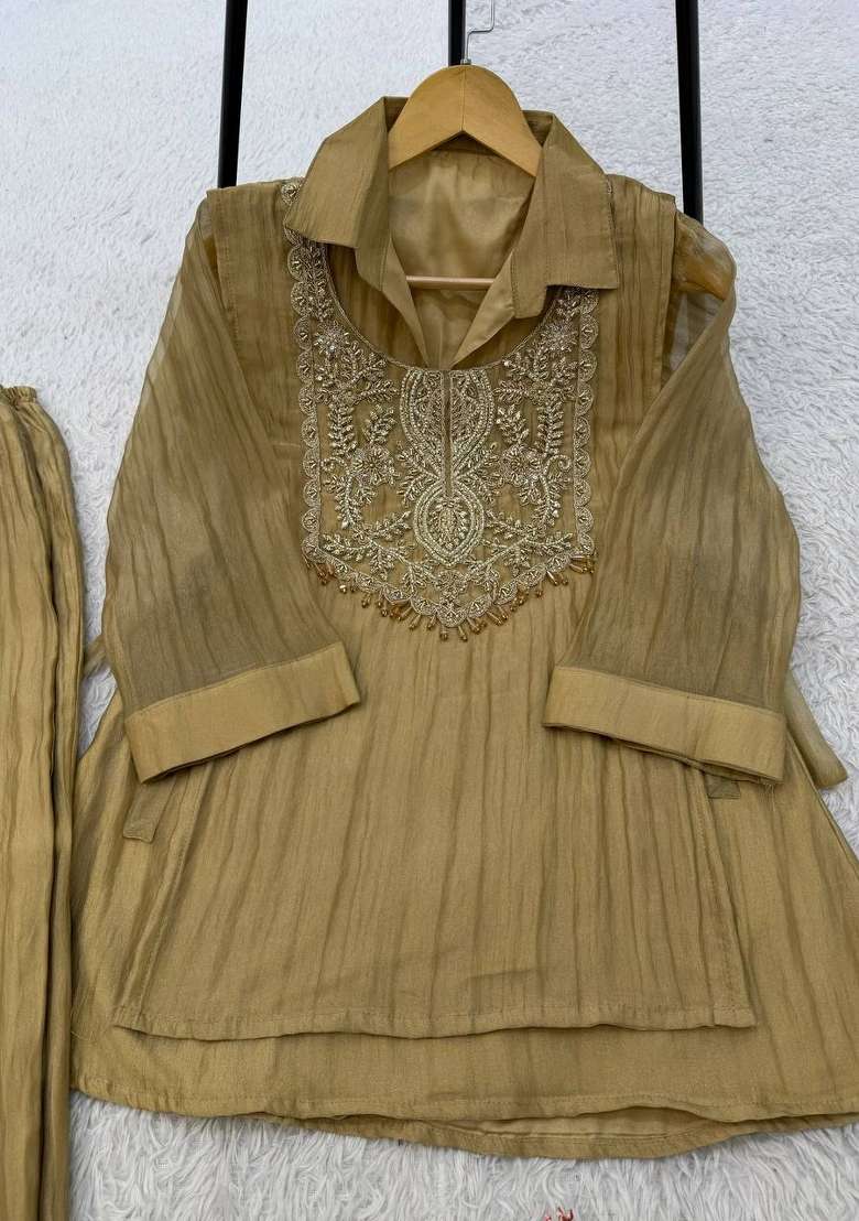 Olive Beads Silk Kurta Set - Indya