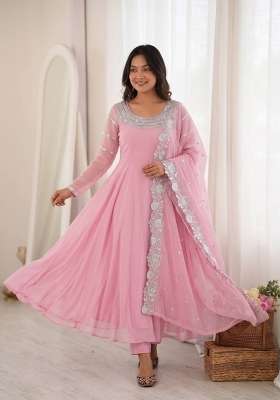 Baby Pink Embroidery Georgette Anarkali Set