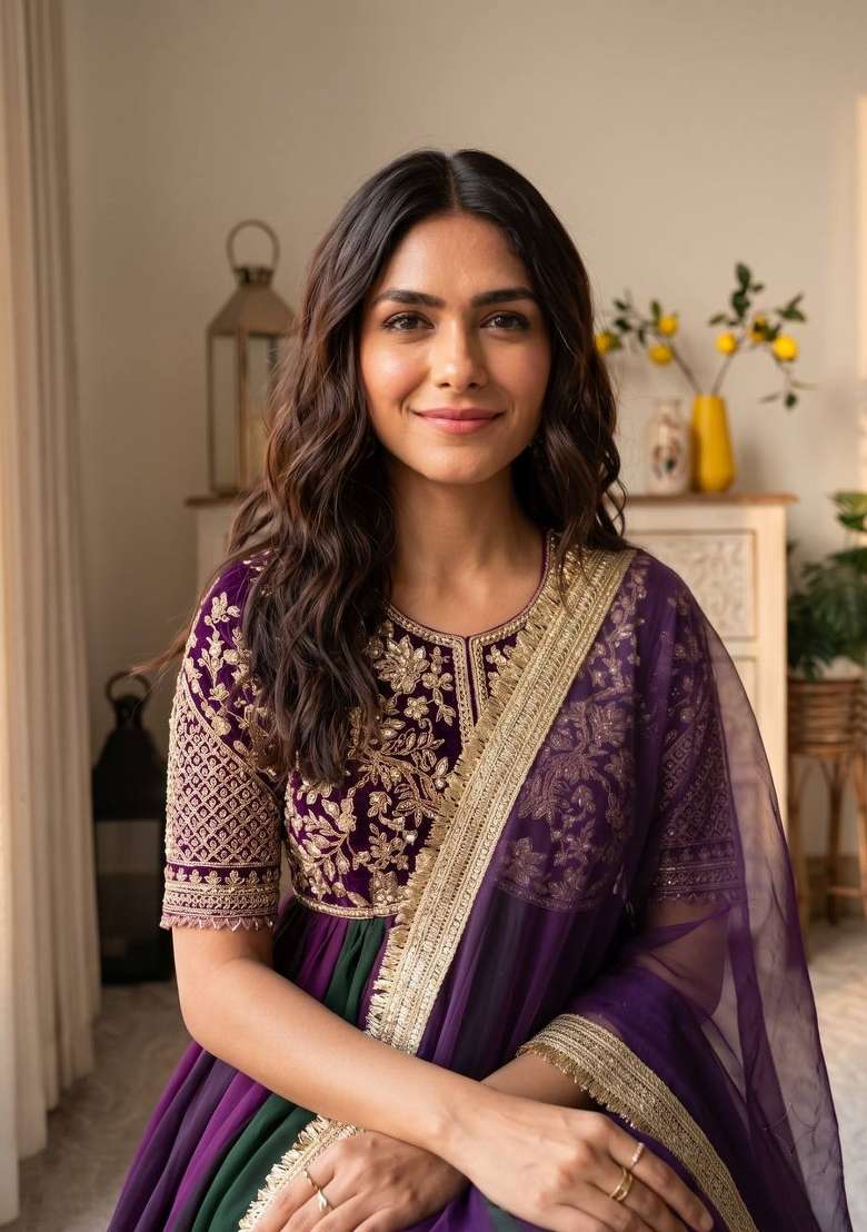 Royal Purple And Emerlad Green Embroidery Silk Anarkali Set - Indya