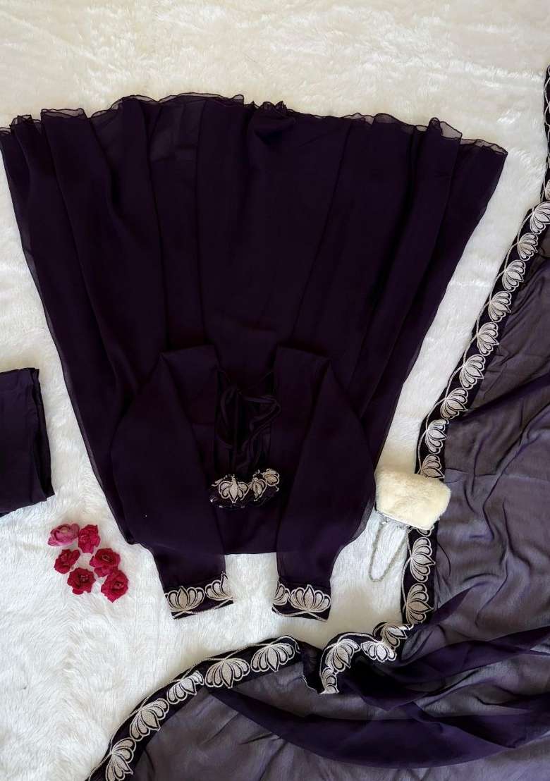 Dark Pulm Purple Embroidery Georgette Anarkali Set - Indya