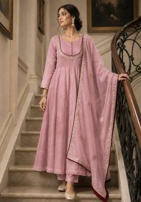 Pink Embroidery Cotton Anarkali Set