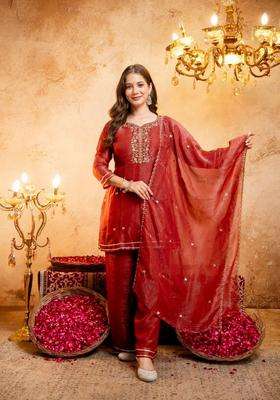 Chiku Embroidery Silk Palazzo Set