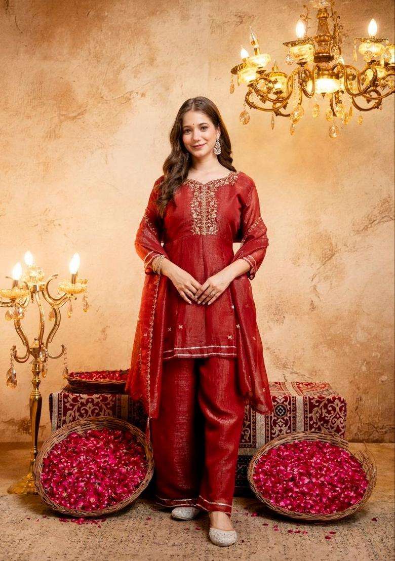 Chiku Embroidery Silk Palazzo Set - Indya