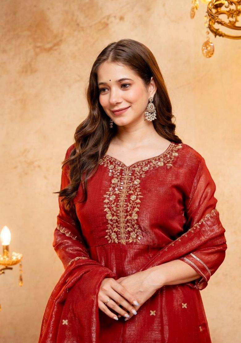 Chiku Embroidery Silk Palazzo Set - Indya