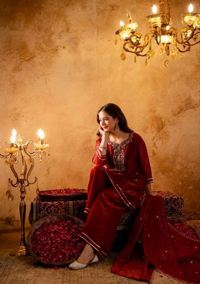 Chiku Embroidery Silk Palazzo Set - Indya