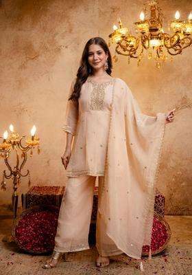 Orange Embroidery Silk Palazzo Set