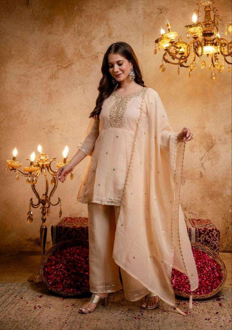 Orange Embroidery Silk Palazzo Set - Indya