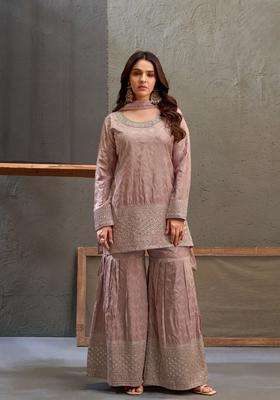 Mauve Embroidery Viscose Palazzo Set