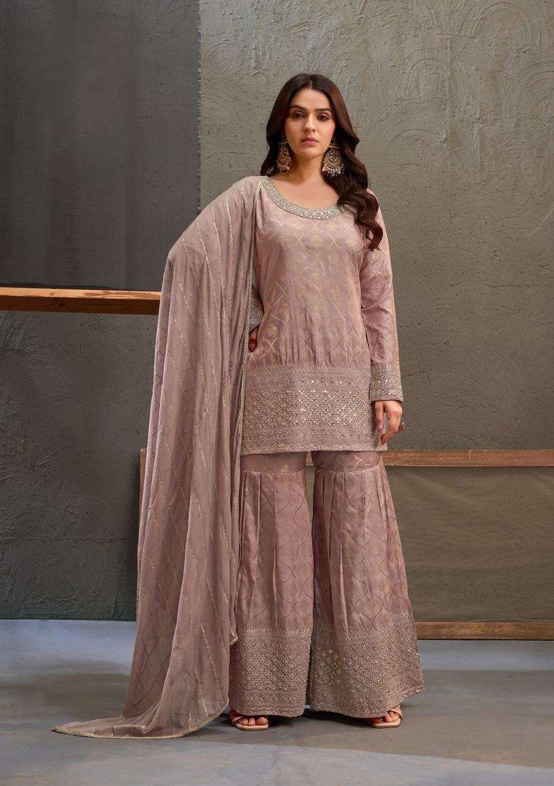 Mauve Embroidery Viscose Palazzo Set - Indya