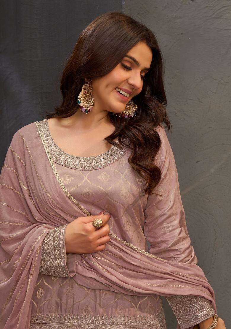 Mauve Embroidery Viscose Palazzo Set - Indya