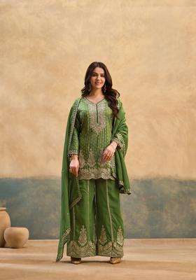 Green Embroidery Viscose Palazzo Set