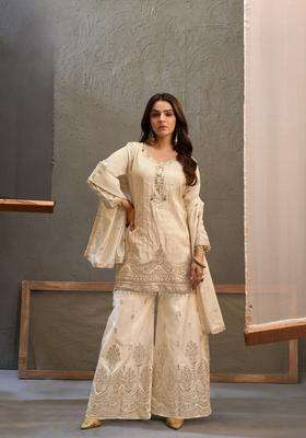 White Embroidery Viscose Palazzo Set