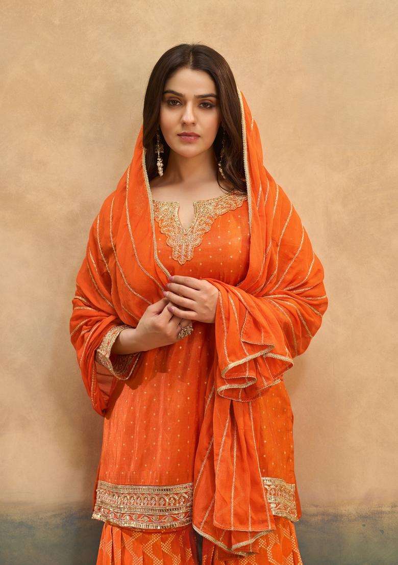 Orange Embroidery Viscose Palazzo Set - Indya
