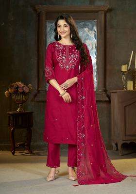 Pink Embroidery Silk Kurta Set