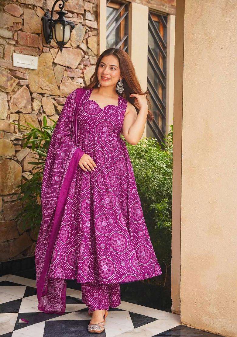 Purple Printed Cotton Palazzo Set - Indya