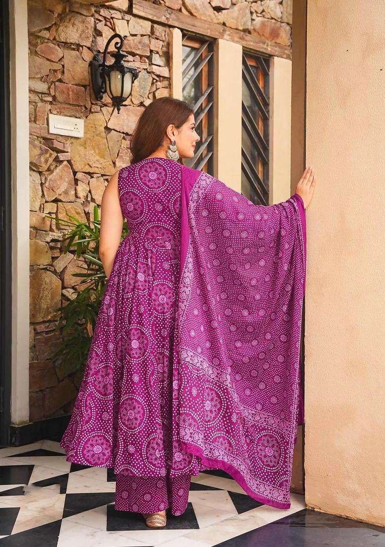 Purple Printed Cotton Palazzo Set - Indya