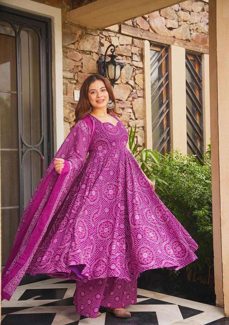 Purple Printed Cotton Palazzo Set - Indya