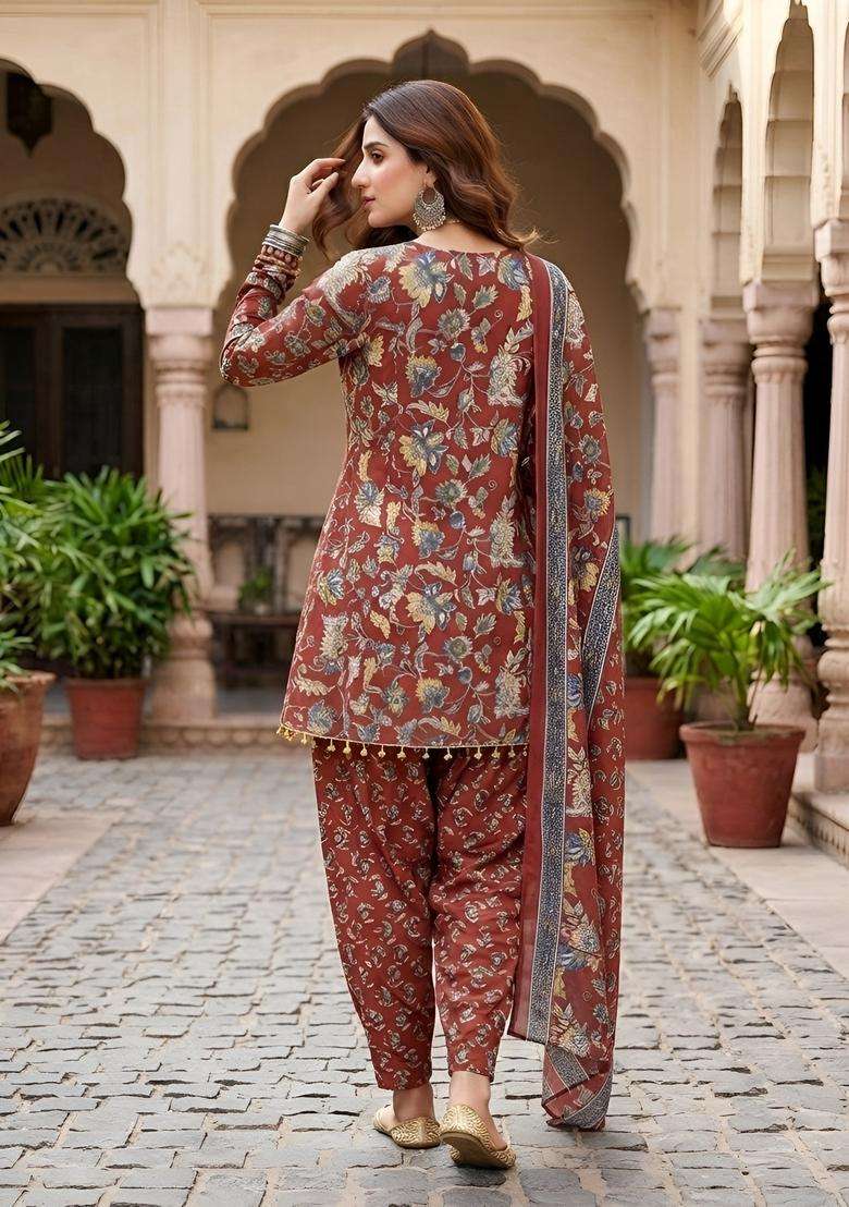 Maroon Printed Viscose Kurta Set - Indya