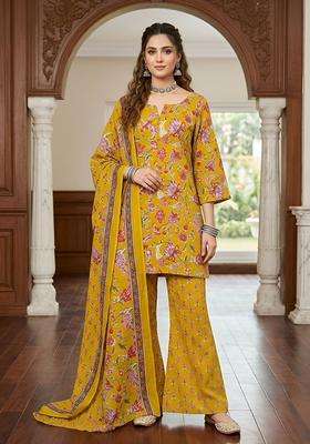 Yellow Printed Cotton Kurta Set