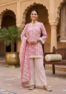 Mauve Printed Cotton Kurta Set
