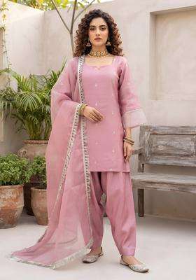 Pink Embroidery Silk Kurta Set