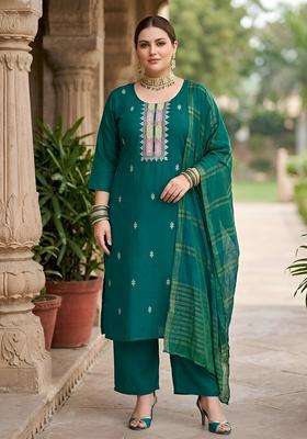 Green Embroidery Cotton Kurta Set